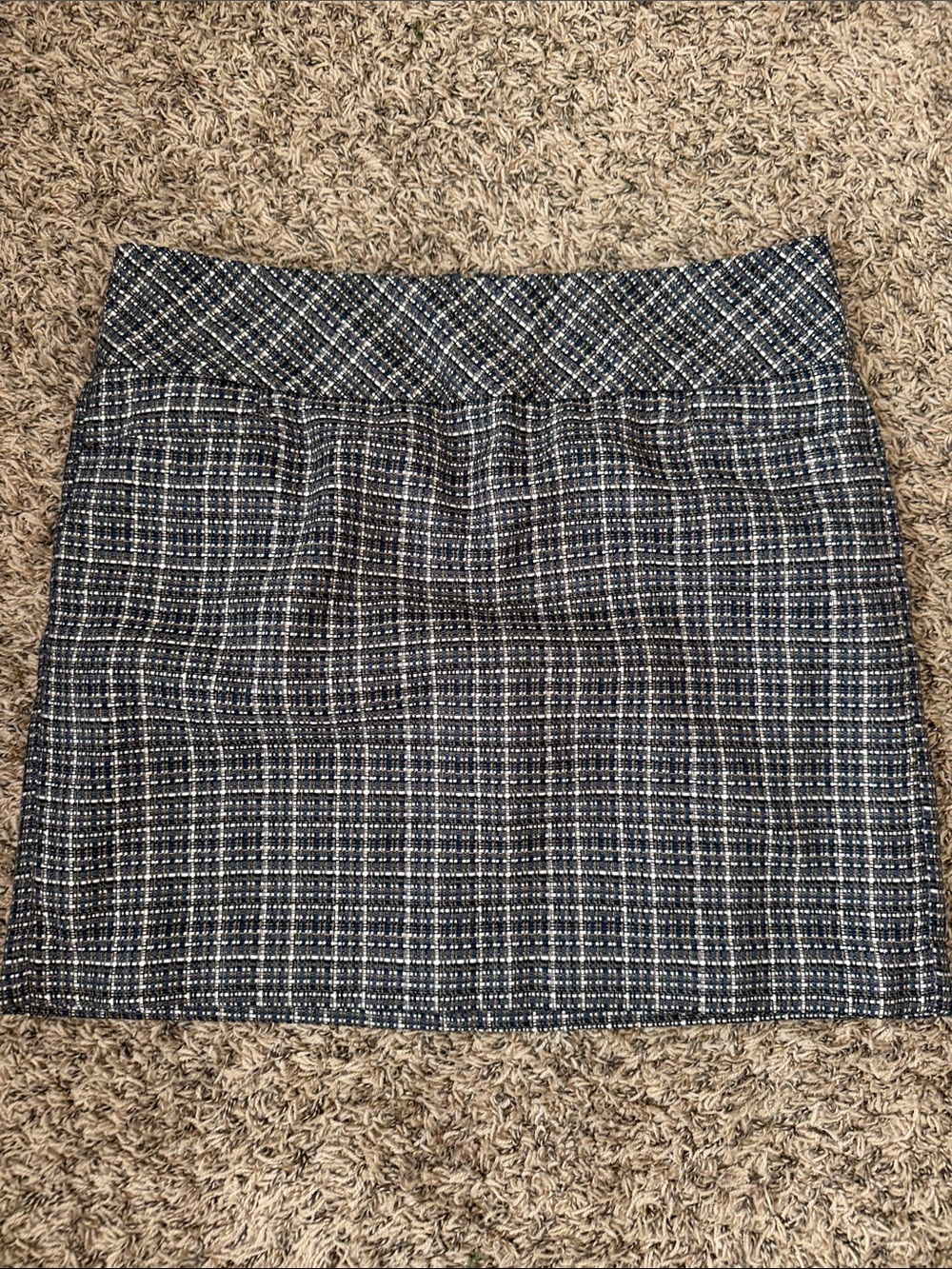 LOFT Navy and White Plaid Tweed Mini Skirt